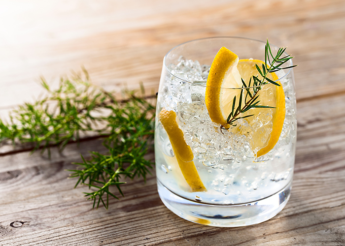 Gin with lemon and ice